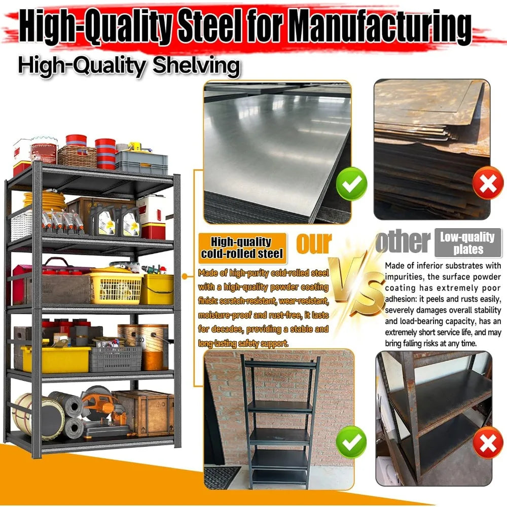 72" Metal Garage Shelving Unit 5-Tier Heavy Duty Rack