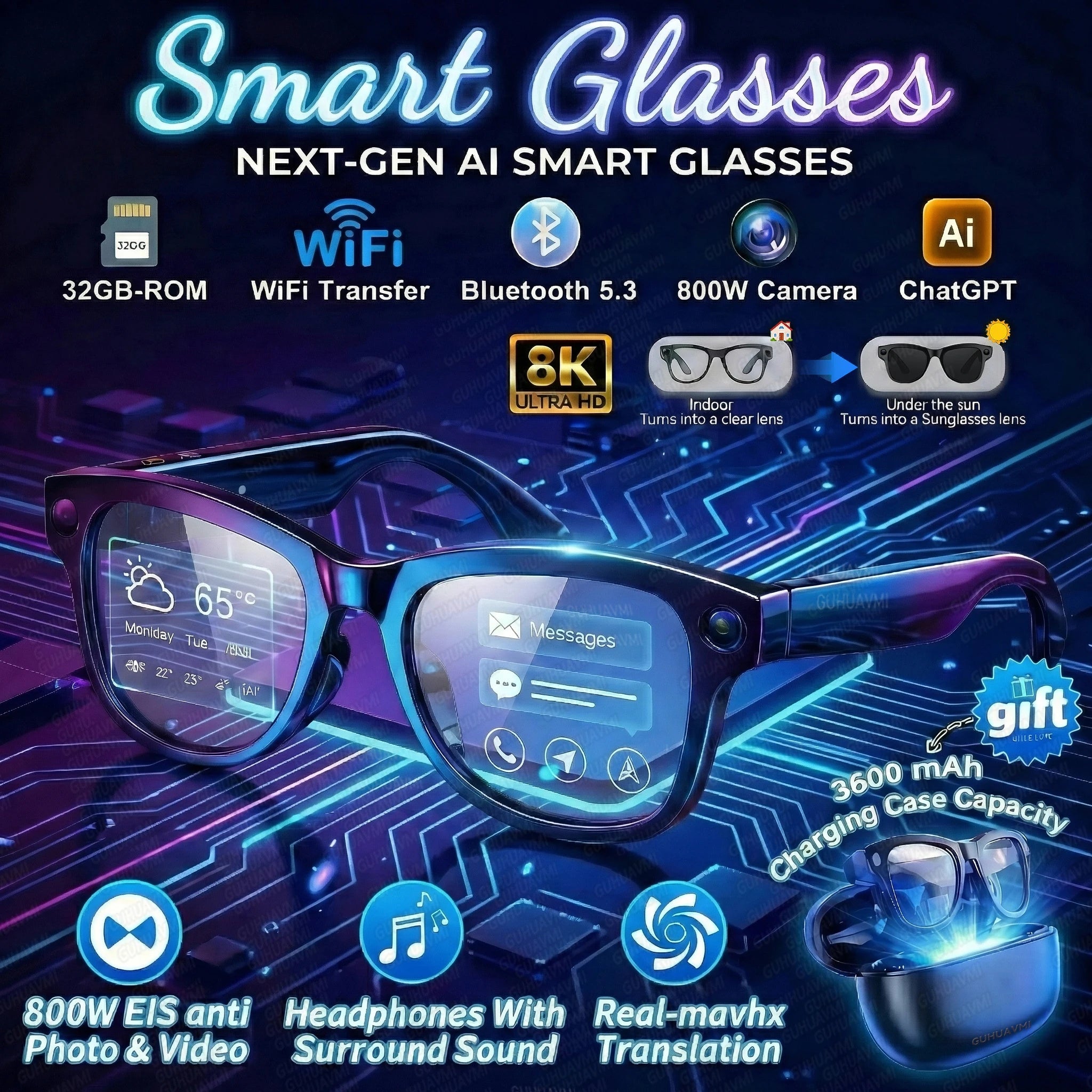 AI Smart Glasses with 4K Camera and Translation