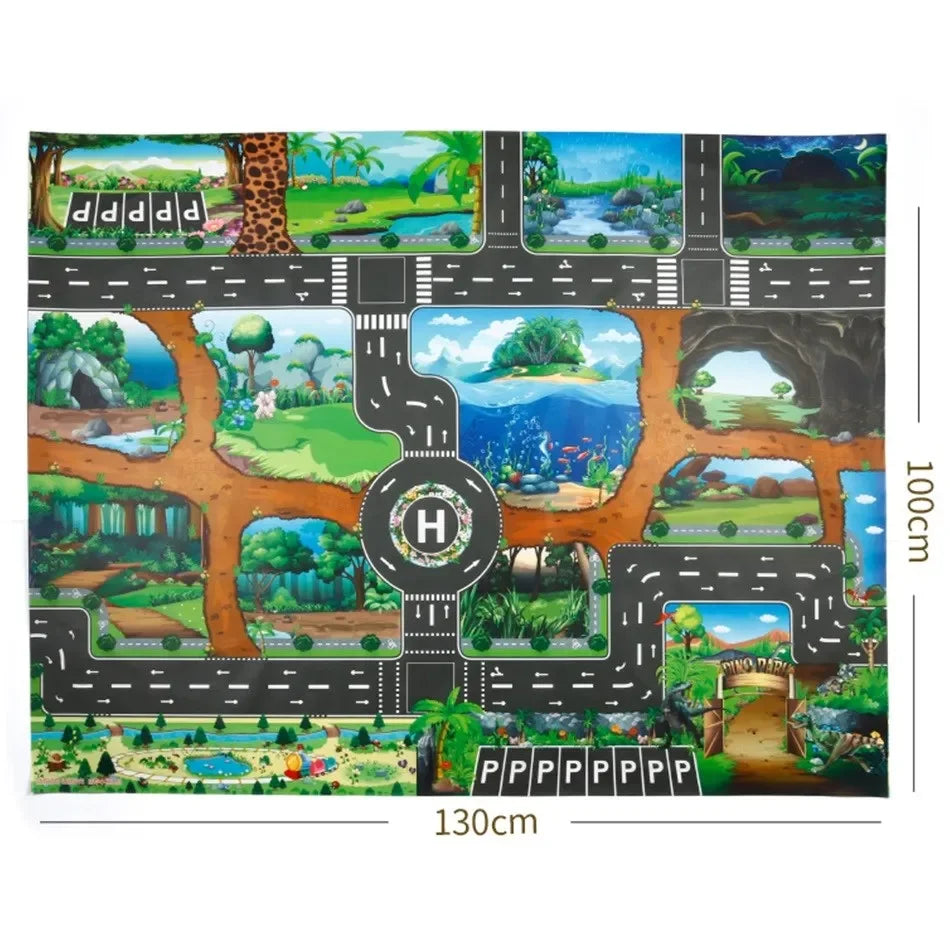 Kids Road Map Play Mat 100x130 cm – Waterproof & Foldable - EverGrowMarkeplace