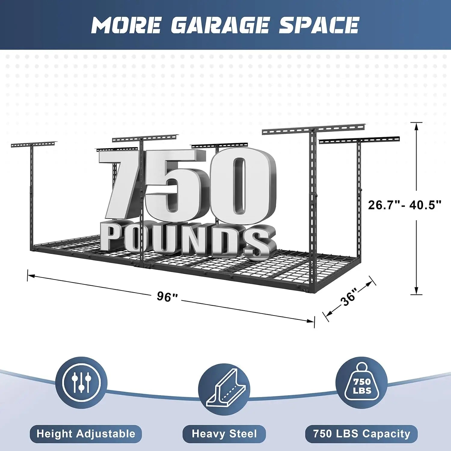 3x8 ft Overhead Garage Storage Rack 26–40 in Adjustable