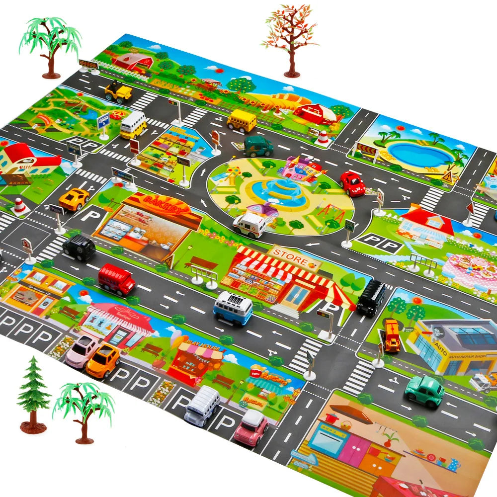 Kids Road Map Play Mat 100x130 cm – Waterproof & Foldable - EverGrowMarkeplace