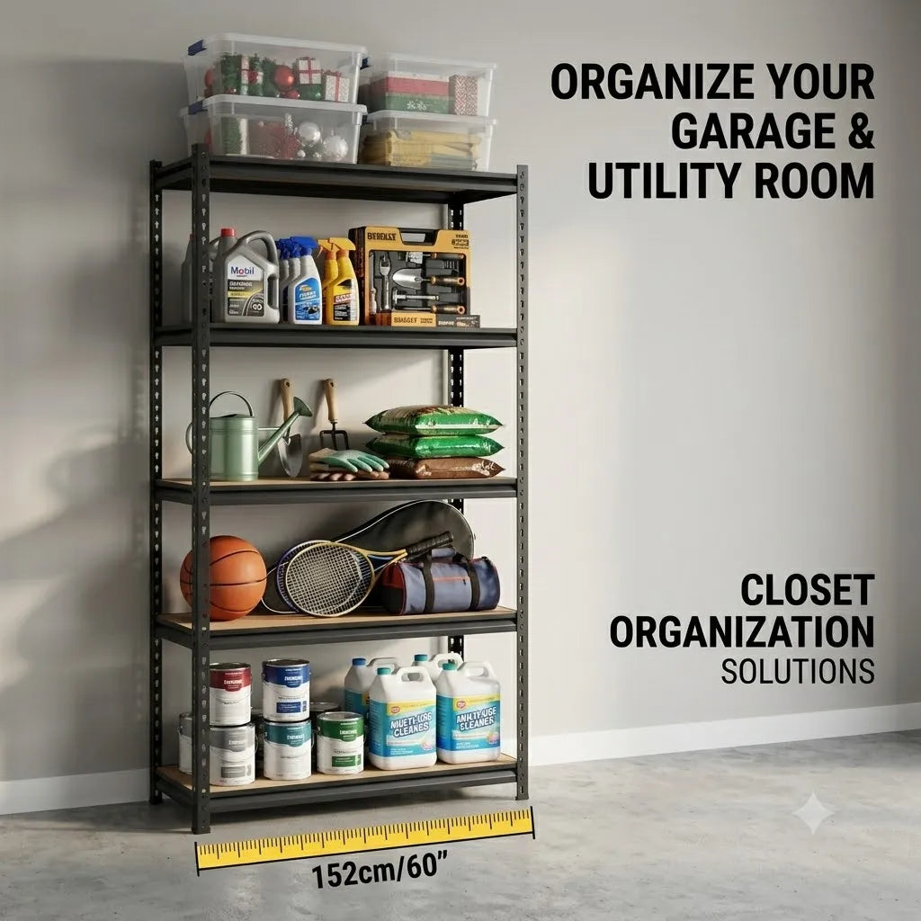5-Tier Garage Shelving Rack with Slim Depth Metal Frame