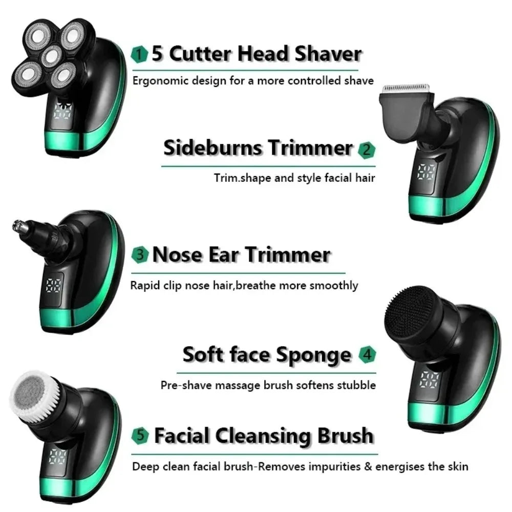 5-in-1 Electric Rotary Shaver – Waterproof Grooming Kit