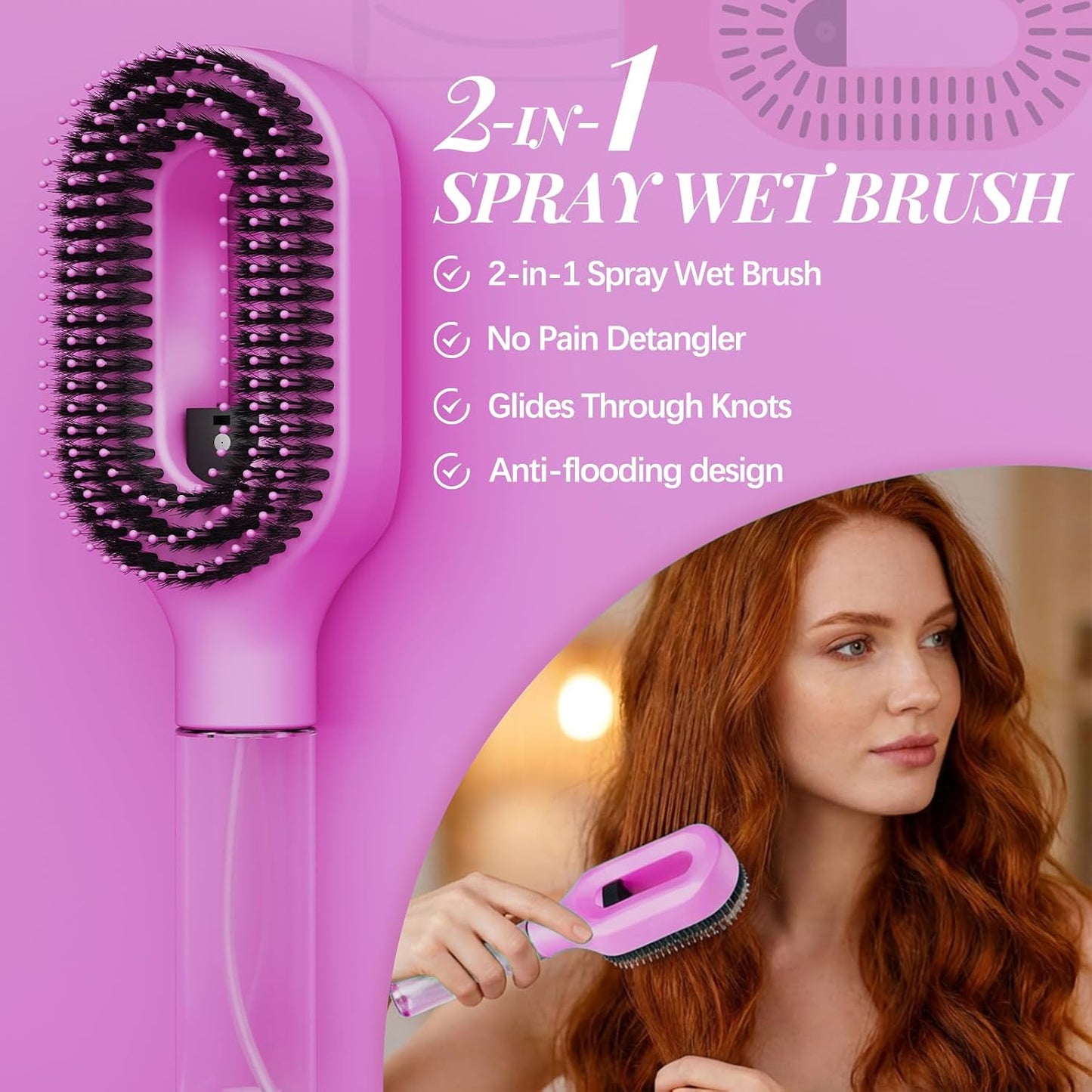 2-in-1 Misting Detangling Hair Brush with Water Spray