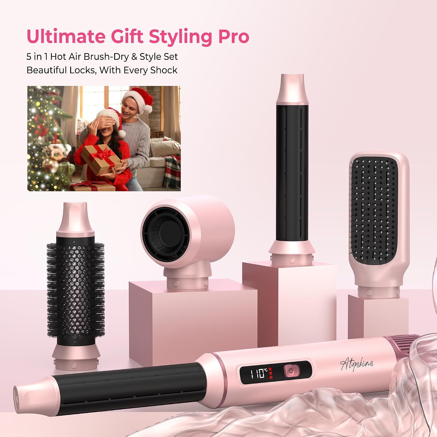 5-in-1 Hot Air Brush Styler with Auto-Wrap Curling