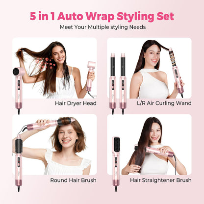 5-in-1 Hot Air Brush Styler with Auto-Wrap Curling