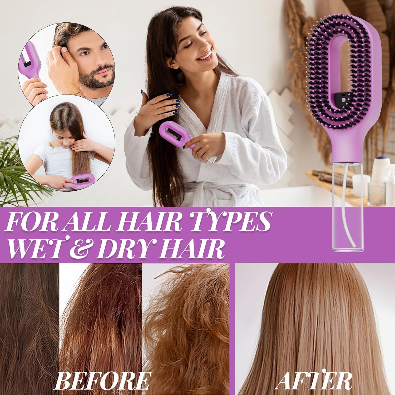 2-in-1 Misting Detangling Hair Brush with Water Spray
