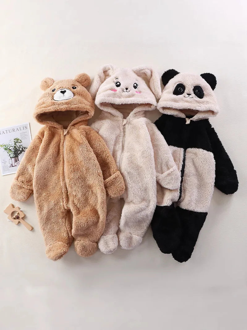 Baby Fleece Animal Hooded Romper – Warm Winter Jumpsuit - EverGrowMarkeplace
