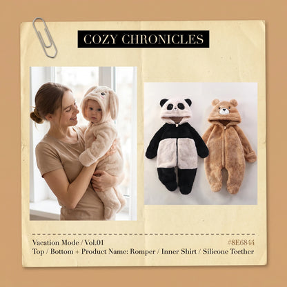 Baby Fleece Animal Hooded Romper – Warm Winter Jumpsuit - EverGrowMarkeplace
