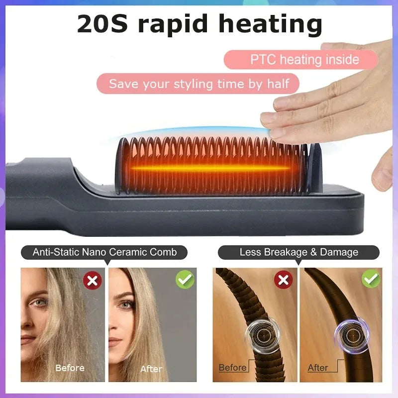 Electric Hot Comb Hair Straightening Brush With LED Display