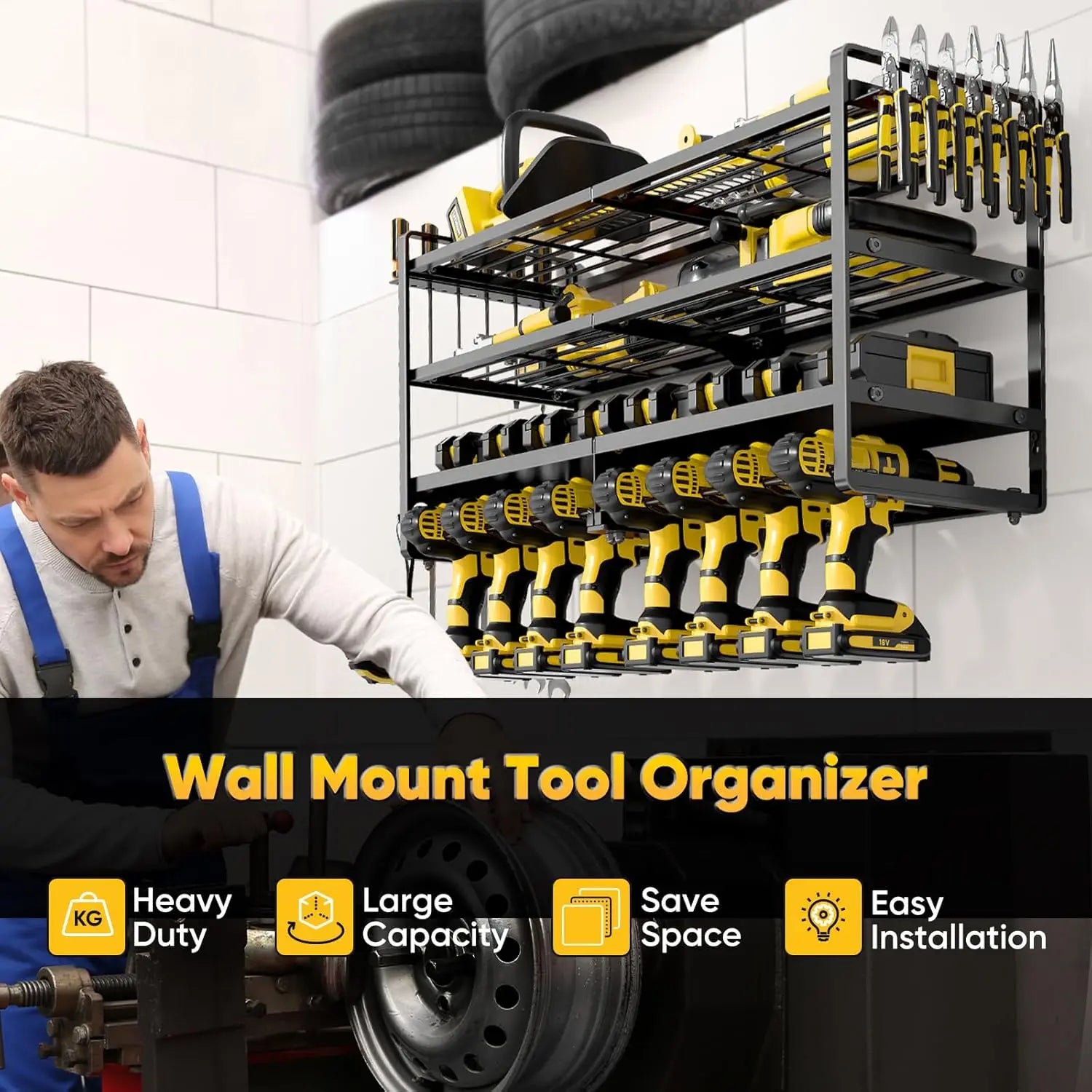 Heavy-Duty Power Tool Wall Organizer with 4 Shelves