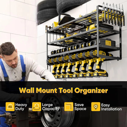 Heavy-Duty Power Tool Wall Organizer with 4 Shelves
