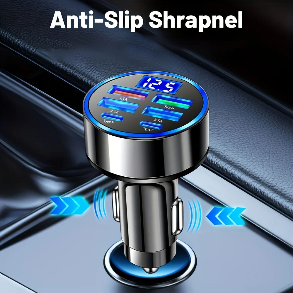 6-Port Fast Charging Car USB Adapter with Display