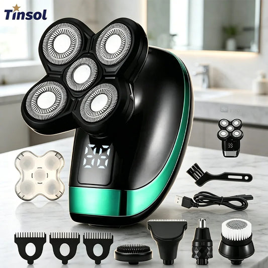 5-in-1 Electric Rotary Shaver – Waterproof Grooming Kit