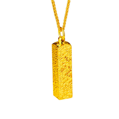 24K Gold Crushed Ice Bar Pendant Clavicle Necklace