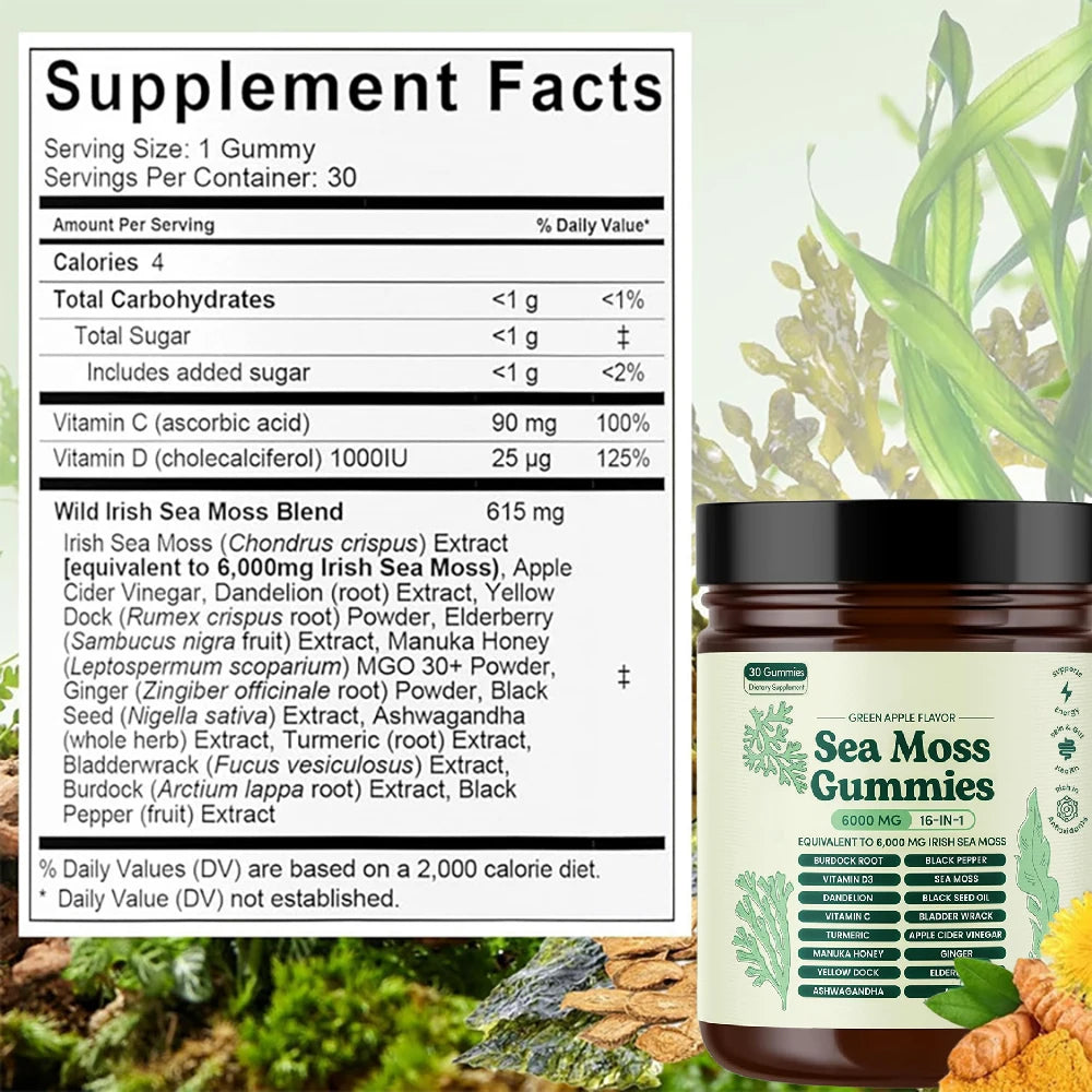 Sea Moss Gummies 16-in-1 Supplement With Vitamins C & D3