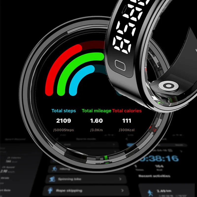 Smart Fitness Ring With LED Screen And Health Tracking