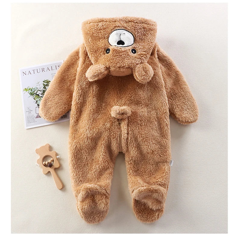 Baby Fleece Animal Hooded Romper – Warm Winter Jumpsuit - EverGrowMarkeplace