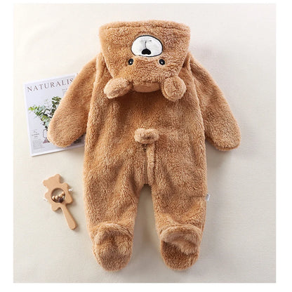 Baby Fleece Animal Hooded Romper – Warm Winter Jumpsuit - EverGrowMarkeplace
