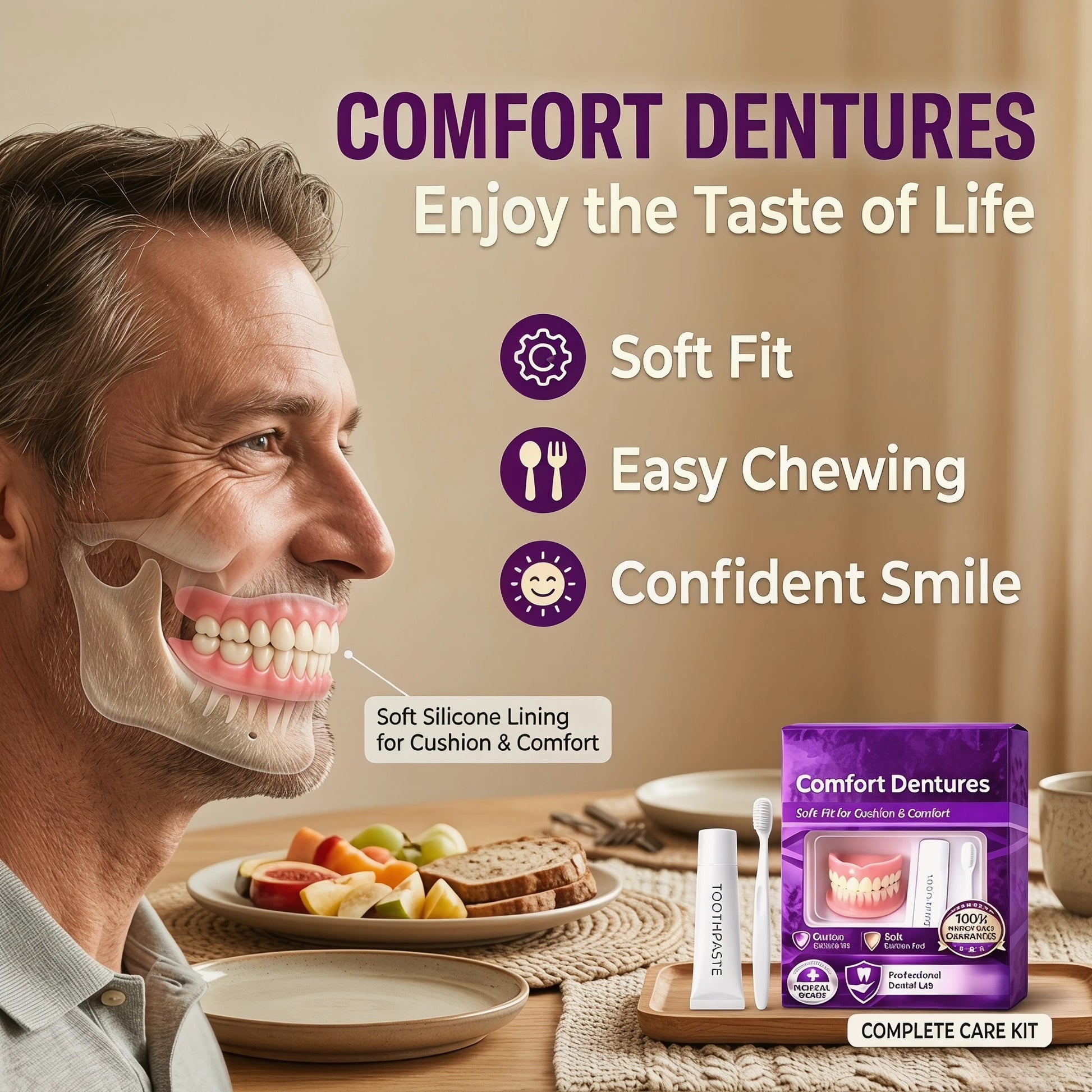 Comfort-Fit Upper And Lower Natural Denture Set - EverGrowMarkeplace
