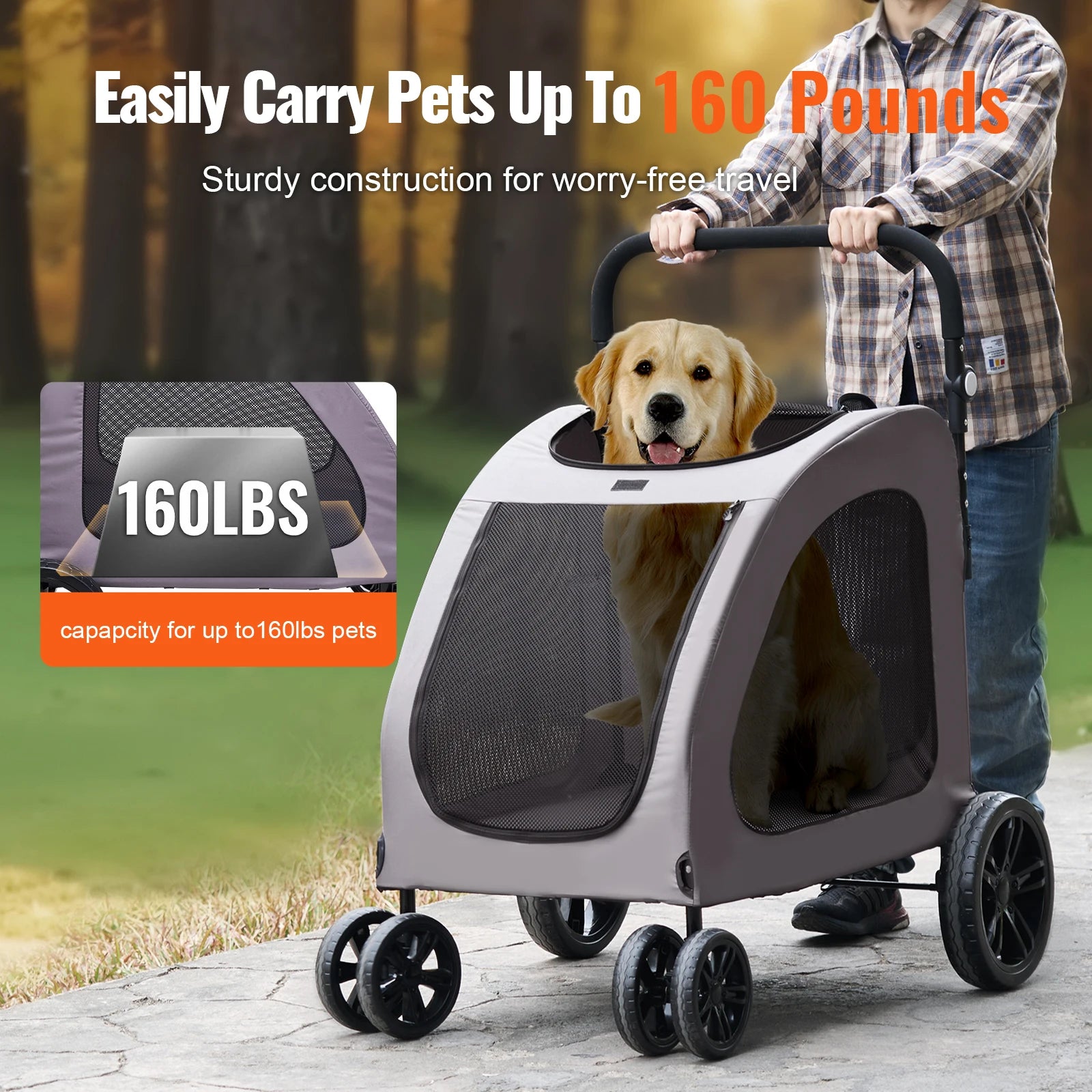 Heavy-Duty Pet Stroller Carrier – Large Dogs & Cats