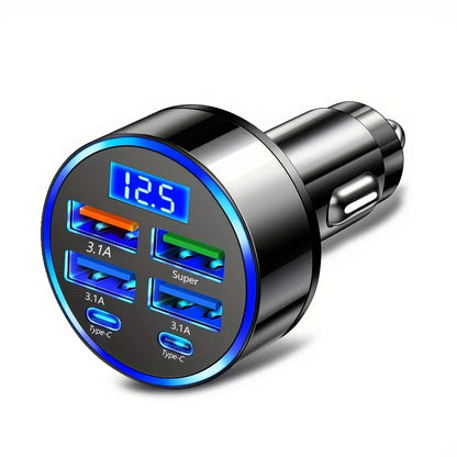 6-Port Fast Charging Car USB Adapter with Display