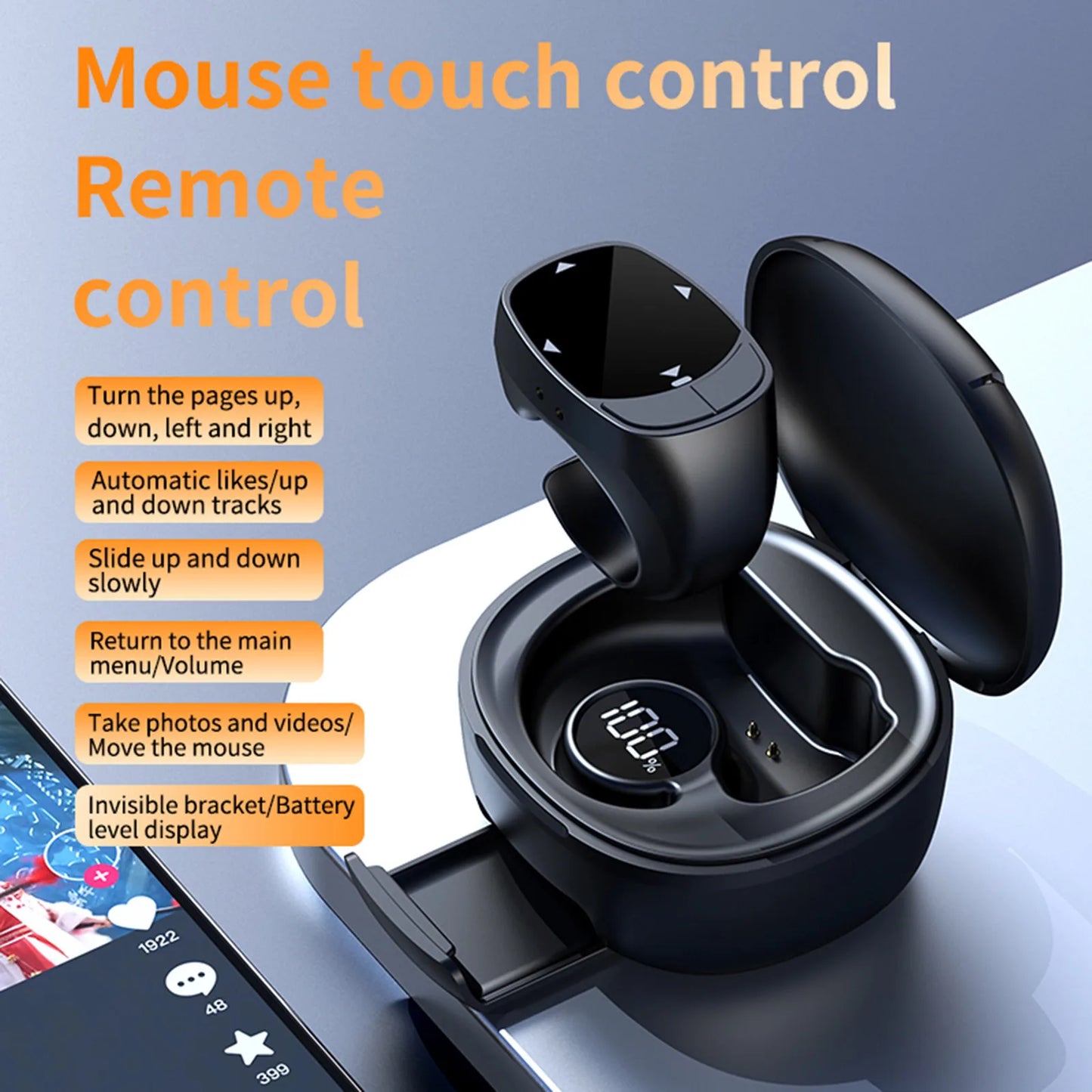 Bluetooth Page Turner Ring Remote Control for Phones