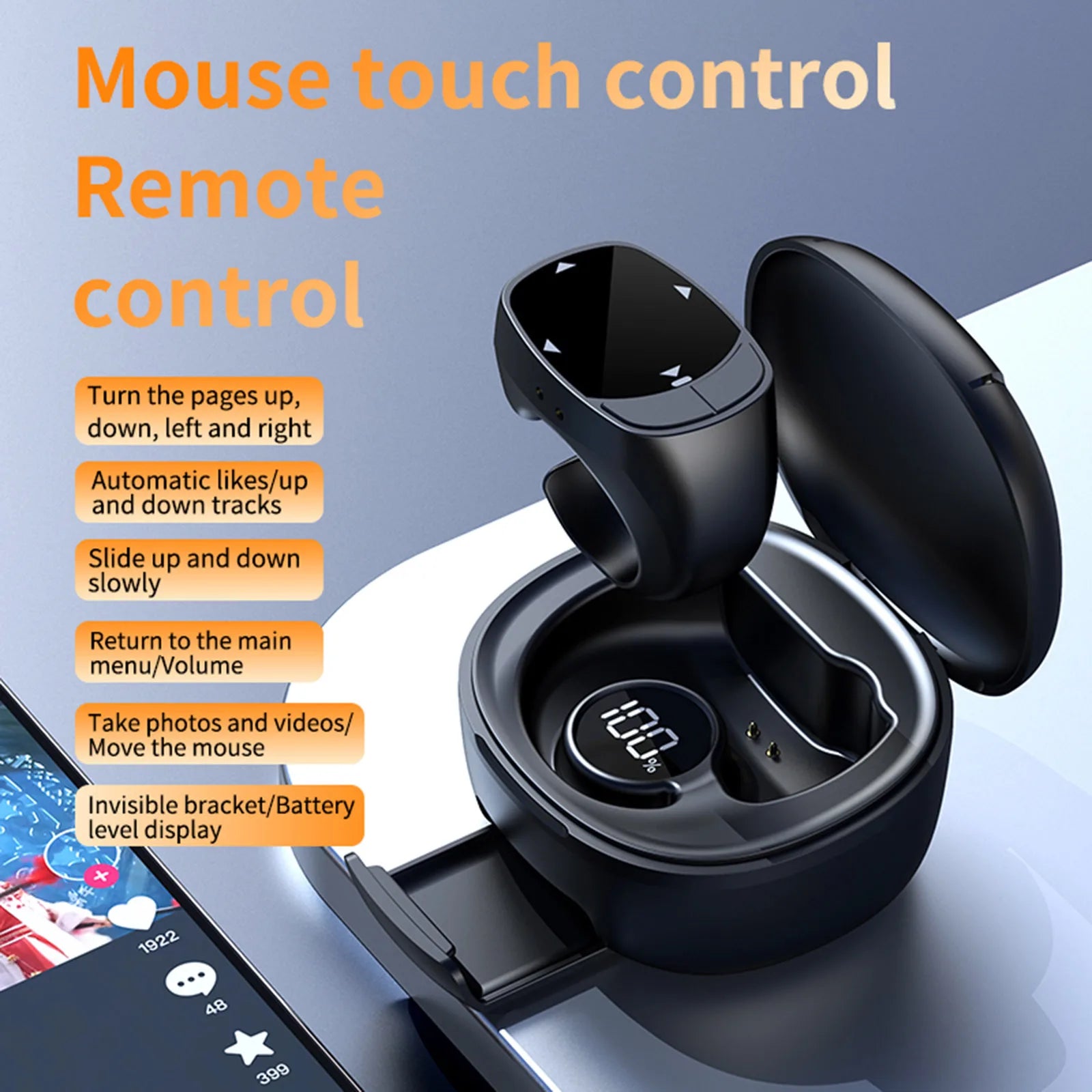Bluetooth Page Turner Ring Remote Control for Phones