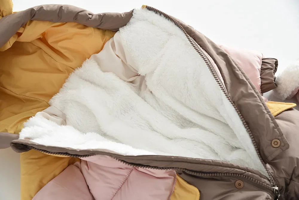 Winter Baby Bear Hoodie Romper with Fleece Lining - EverGrowMarkeplace