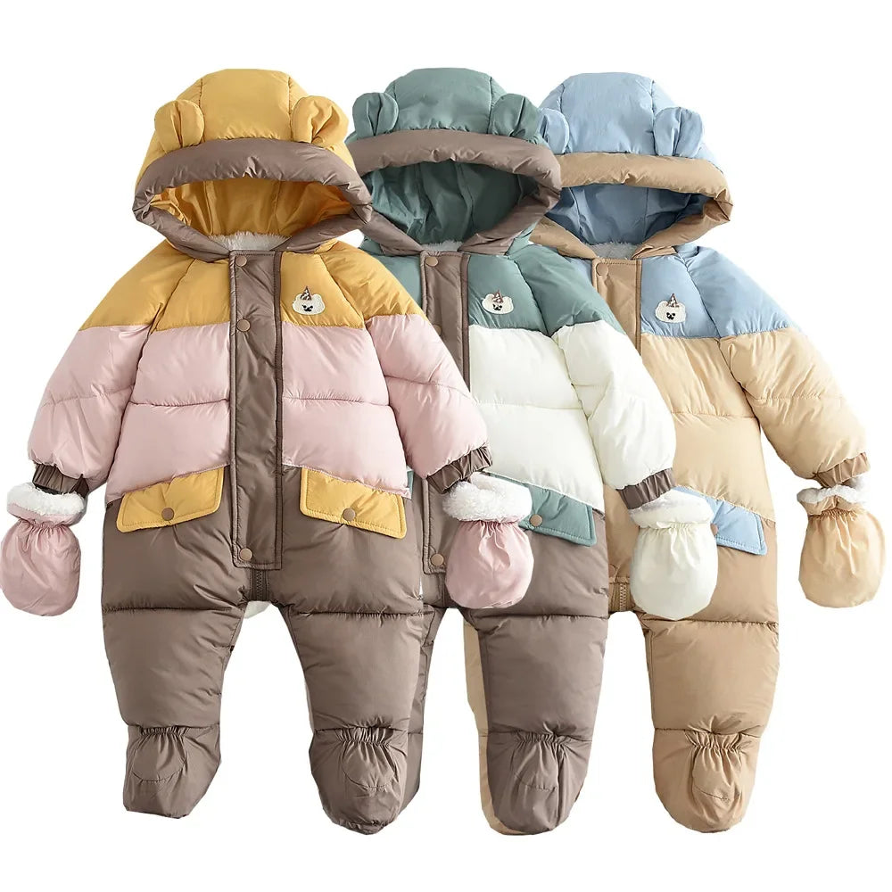 Winter Baby Bear Hoodie Romper with Fleece Lining - EverGrowMarkeplace