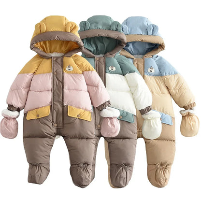 Winter Baby Bear Hoodie Romper with Fleece Lining - EverGrowMarkeplace