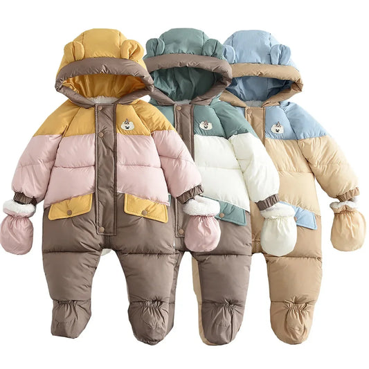 Winter Baby Bear Hoodie Romper with Fleece Lining - EverGrowMarkeplace