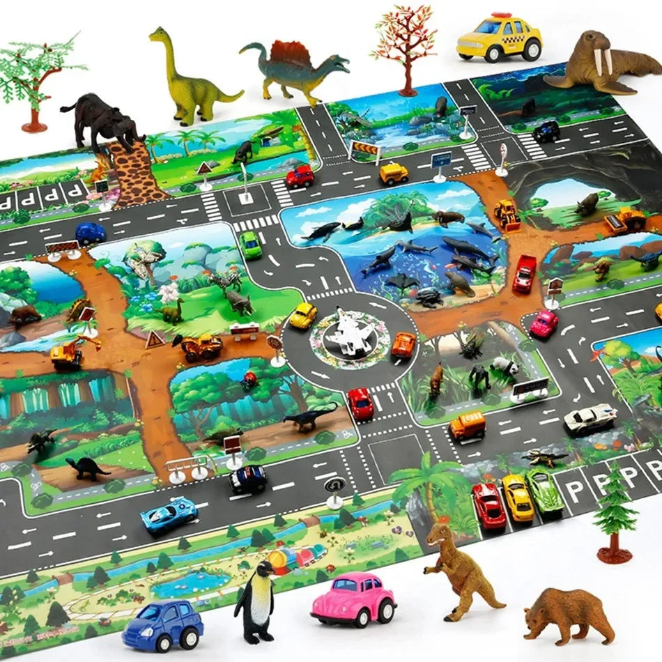 Kids Road Map Play Mat 100x130 cm – Waterproof & Foldable - EverGrowMarkeplace