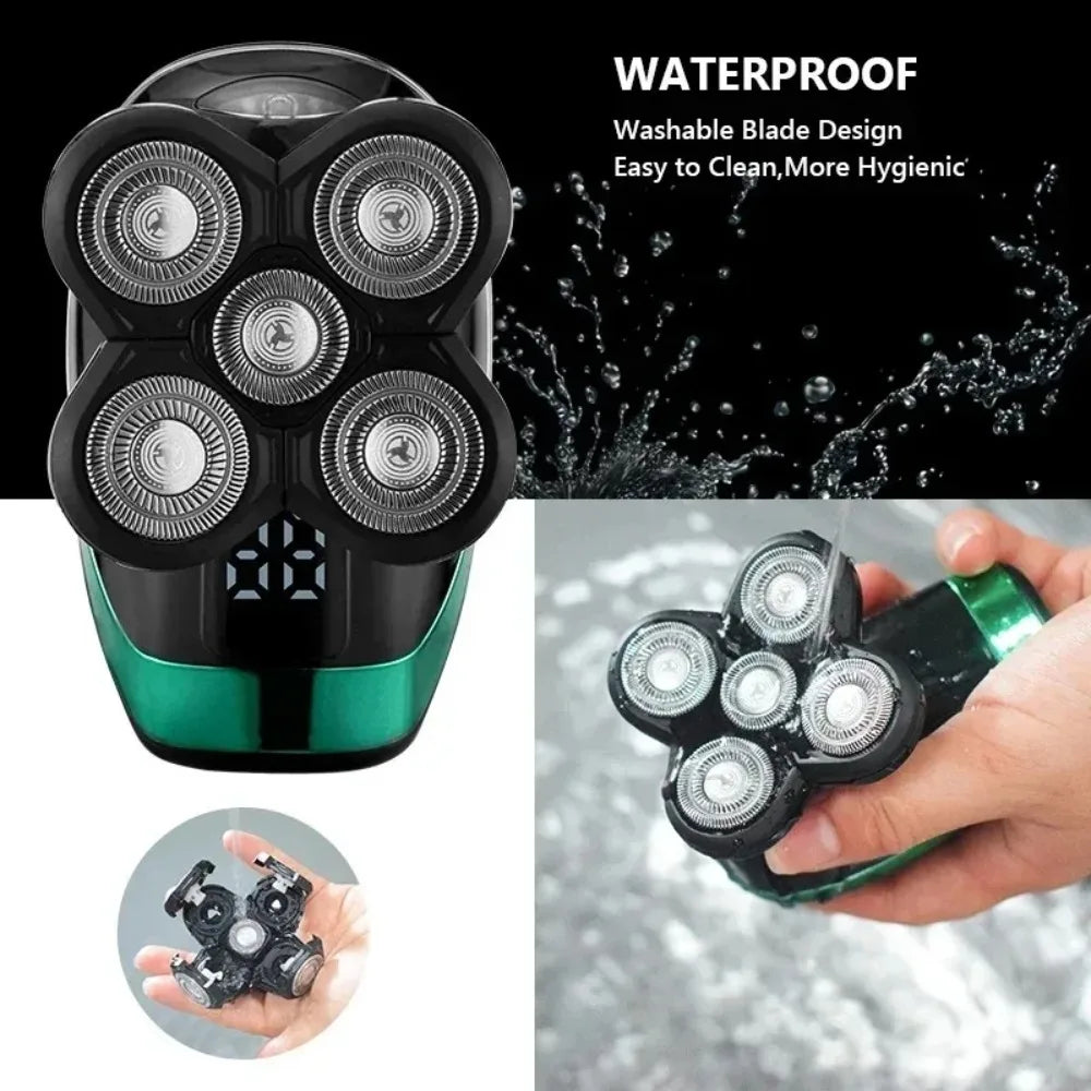 5-in-1 Electric Rotary Shaver – Waterproof Grooming Kit