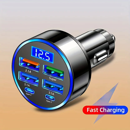 6-Port Fast Charging Car USB Adapter with Display