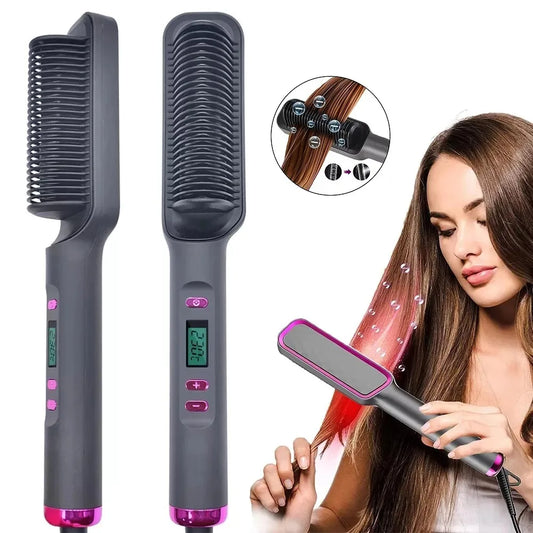 Electric Hot Comb Hair Straightening Brush With LED Display