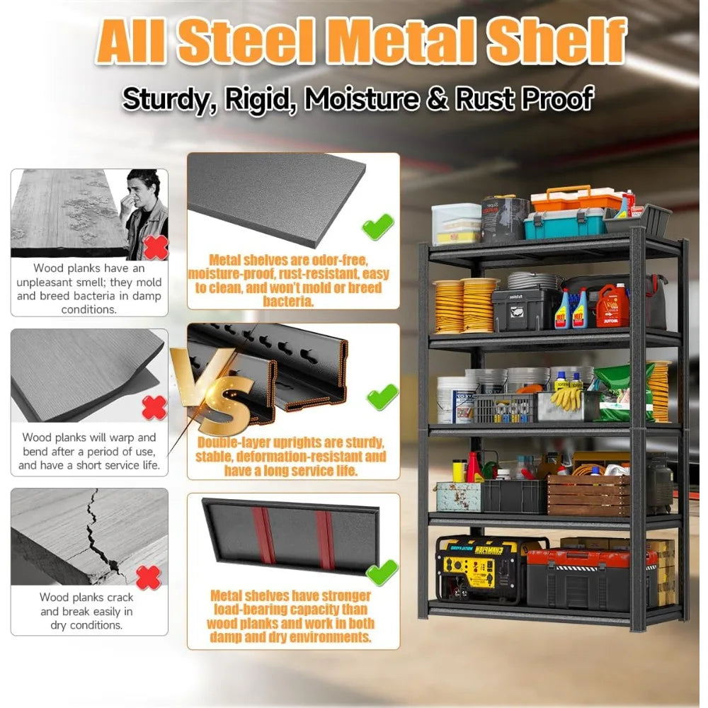 72" Metal Garage Shelving Unit 5-Tier Heavy Duty Rack
