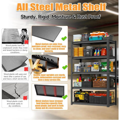 72" Metal Garage Shelving Unit 5-Tier Heavy Duty Rack