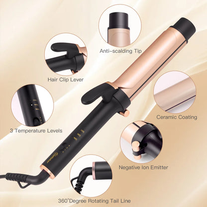 Ceramic Curling Iron for Women – 3-Temperature Hair Curler