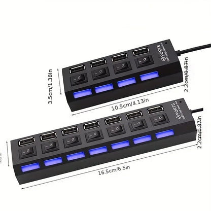 High-Speed USB 2.0 Hub Adapter With Individual Switches