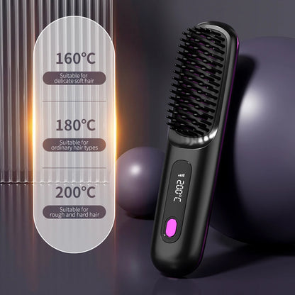 Cordless Hair Straightening Brush – Ceramic, 3 Heat Modes