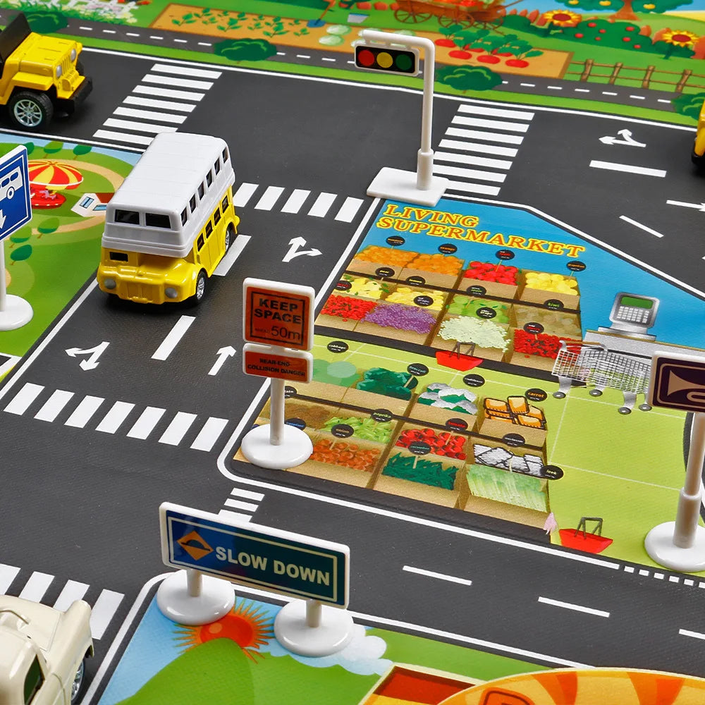 Kids Road Map Play Mat 100x130 cm – Waterproof & Foldable - EverGrowMarkeplace