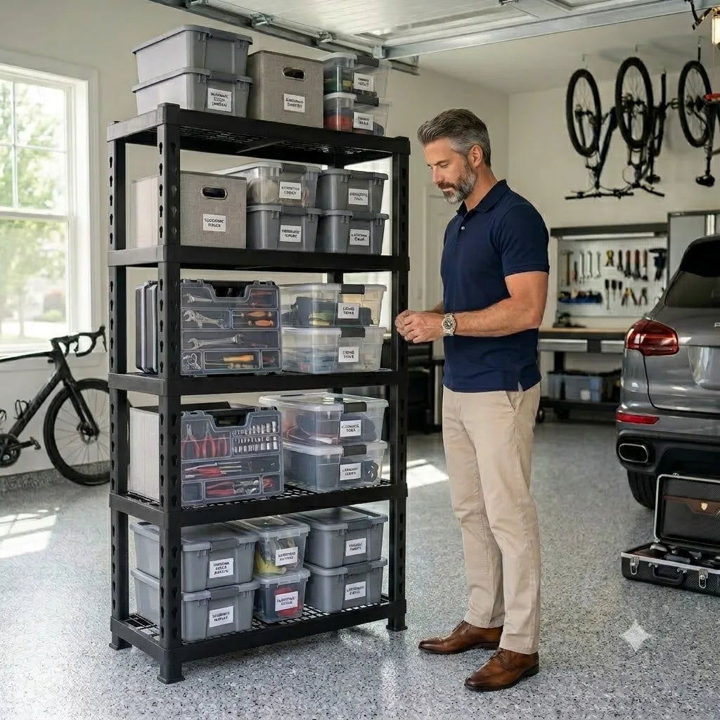 5-Tier Garage Shelving Rack with Slim Depth Metal Frame
