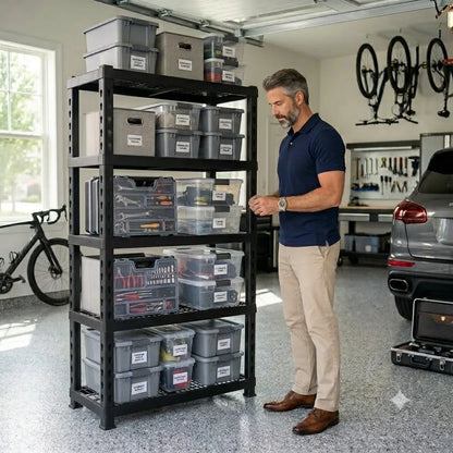 5-Tier Garage Shelving Rack with Slim Depth Metal Frame