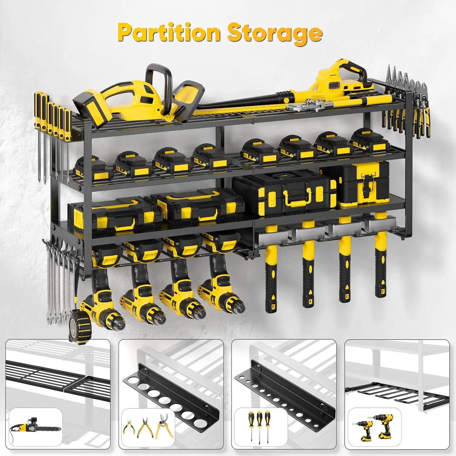 Heavy-Duty Power Tool Wall Organizer with 4 Shelves