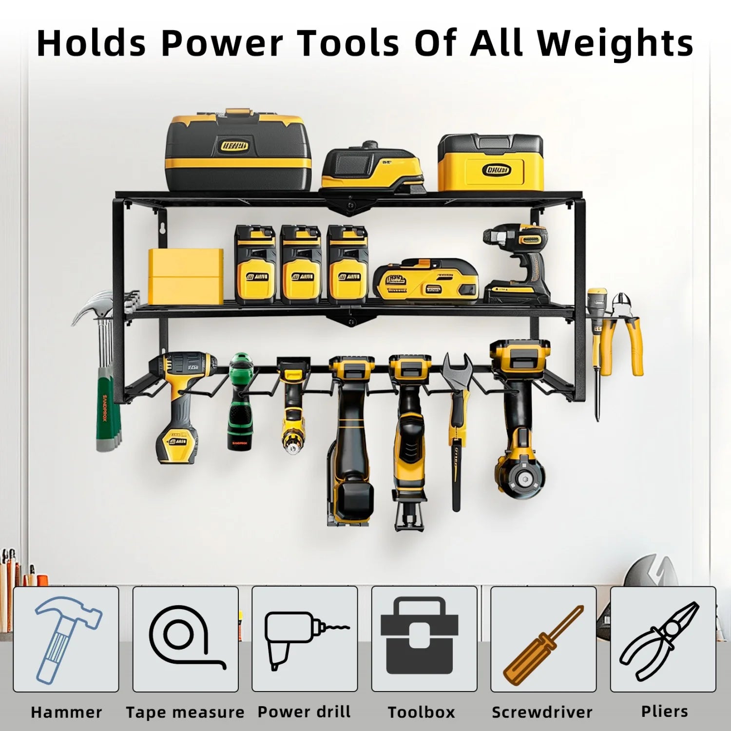 Metal Power Tool Storage Rack Wall Mount Organizer Shelf