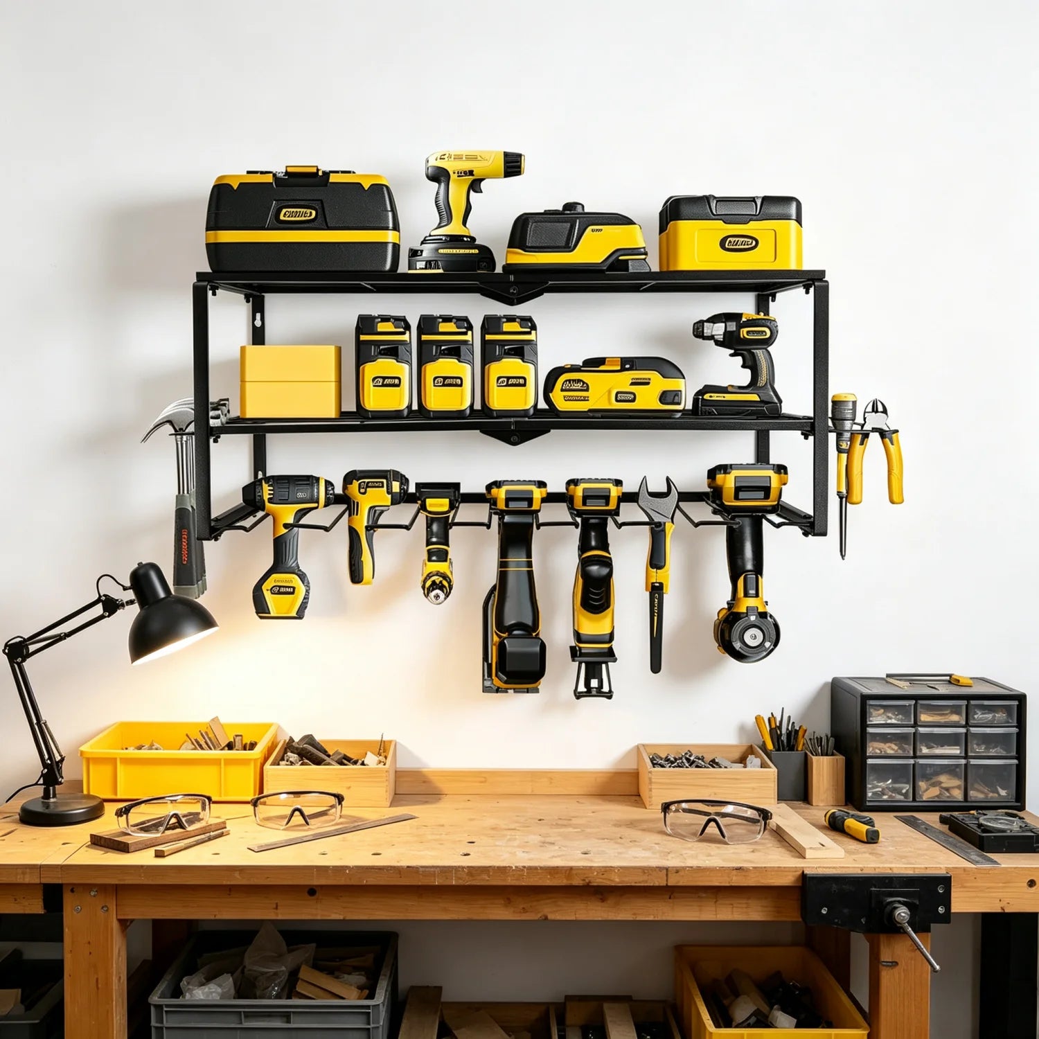 Metal Power Tool Storage Rack Wall Mount Organizer Shelf