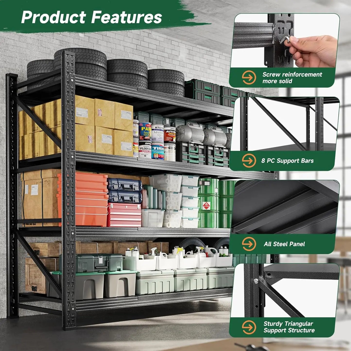 Heavy Duty Metal Garage Storage Shelving Unit 4-Tier