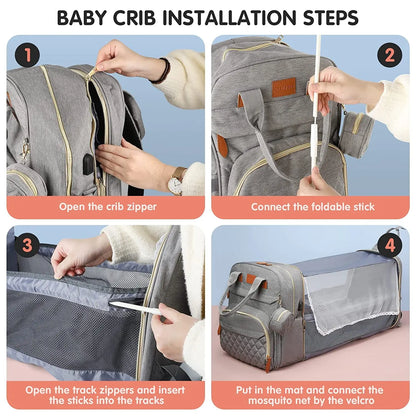 3-in-1 Diaper Bag Backpack with Foldable Baby Bed - EverGrowMarkeplace