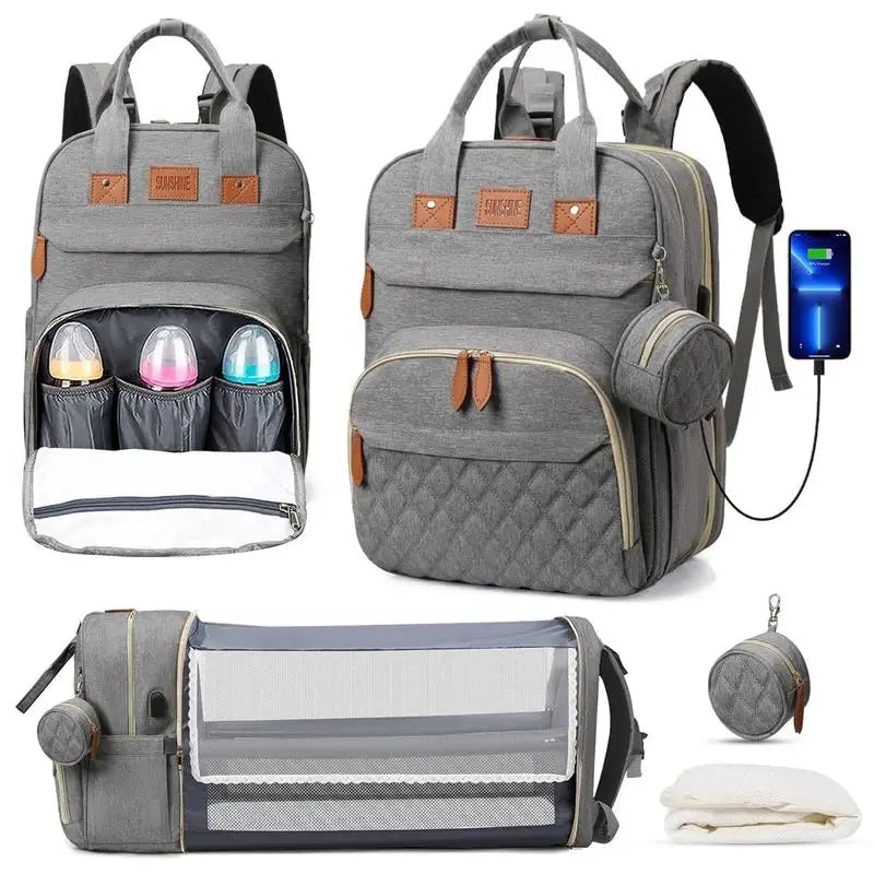 3-in-1 Diaper Bag Backpack with Foldable Baby Bed - EverGrowMarkeplace